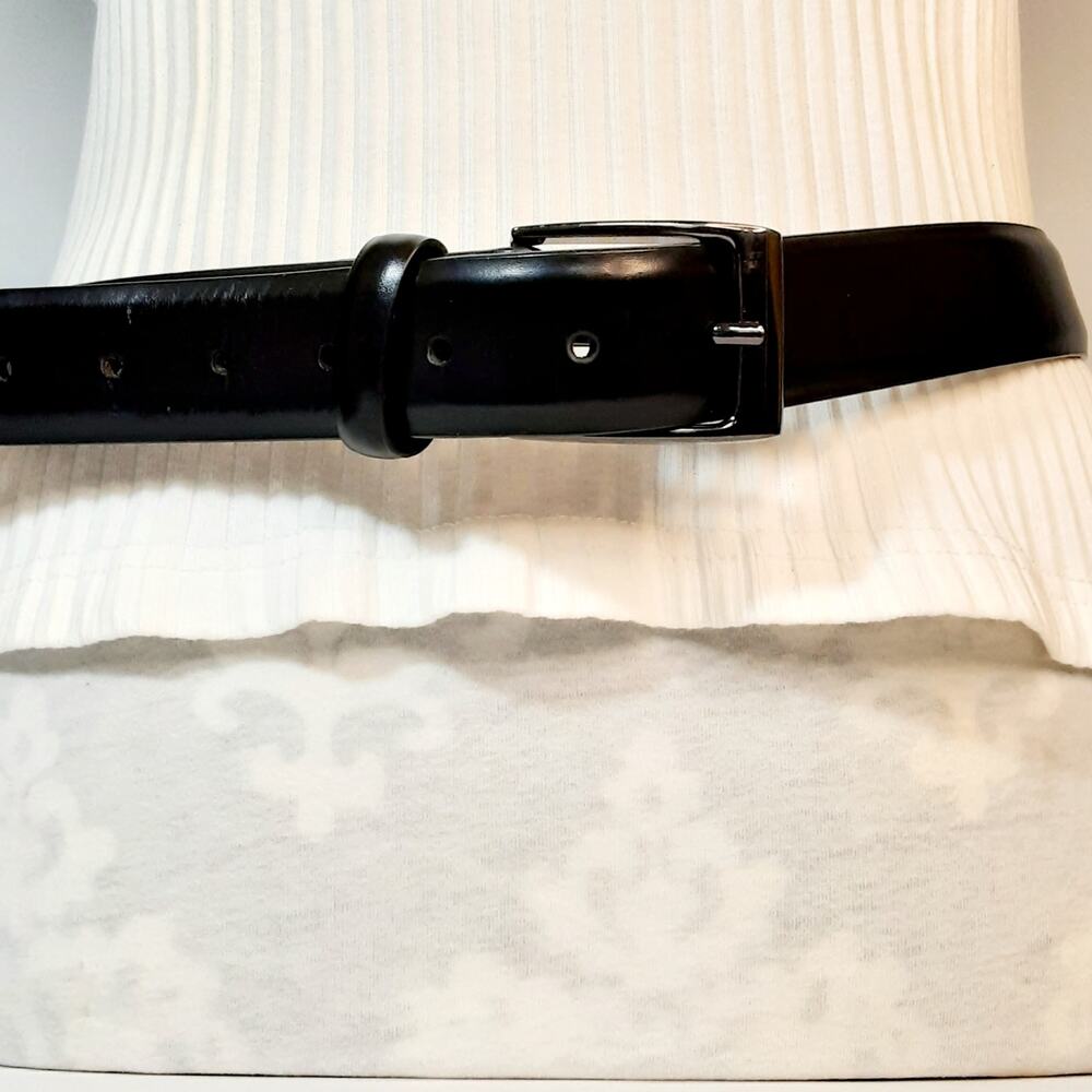 Dockers Mens Black Genuine Leather Dress Belt 34-36 Gunmetal Buckle Sleek